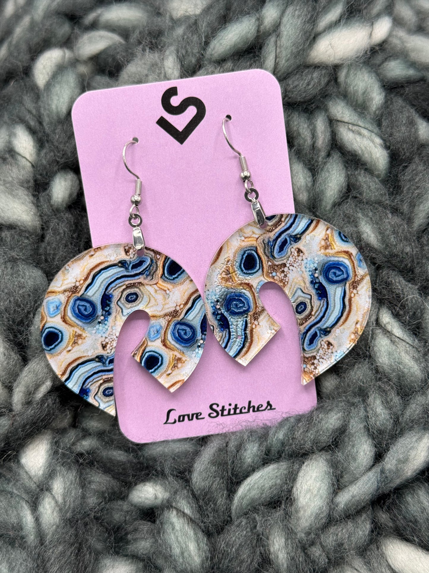 Blue gold curve earrings