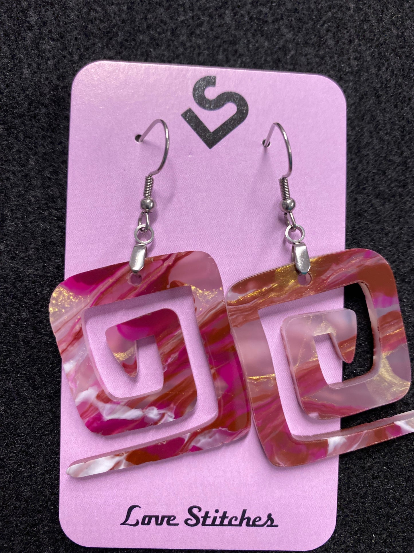 Red Gold Square earrings