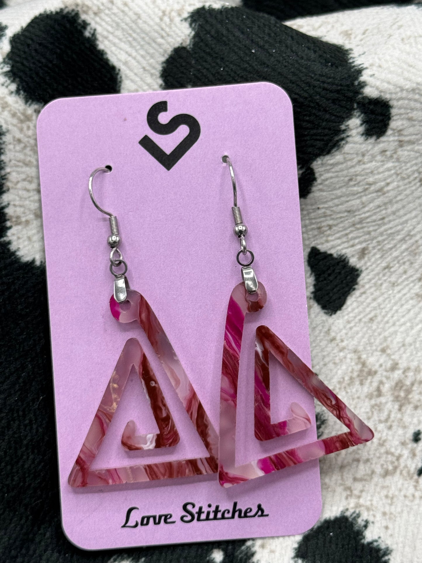 red gold triangle earrings